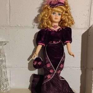 Charming Purple Porcelain Doll with Accessories